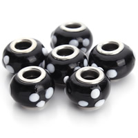 Lampwork European Beads Drum handmade brass double core without troll & bumpy black 14mm Approx 5mm Sold By Bag