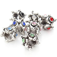 Zinc Alloy European Beads antique silver color plated without troll & with rhinestone mixed colors lead & cadmium free 15mm Approx 5mm Sold By Bag