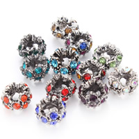 Grânulos de European de liga de zinco, Rondelle, banho de cor prata antiga, sem troll & com strass, cores misturadas, Chumbo e cádmio livre, 12.5mm, Buraco:Aprox 5mm, 10PCs/Bag, vendido por Bag