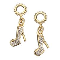 European stile Zinc Alloy pendenti, lega in zinco, Scarpe, placcato color oro, senza filo & con strass, assenza di nichel,piombo&cadmio, 10x16x3.5mm, 29mm, Foro:Appross. 4.5mm, 100PC/lotto, Venduto da lotto