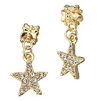 European Stíl Sinc Alloy Pendants, Star, dath an óir plated, gan troll & le rhinestone, nicil, luaidhe & caidmiam saor in aisce, 14x17x2mm, 29mm, Poll:Thart 5mm, 100ríomhairí pearsanta/Lot, Díolta De réir Lot