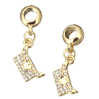 European stile Zinc Alloy pendenti, lega in zinco, Busta, placcato color oro, senza filo & con strass, assenza di nichel,piombo&cadmio, 12.5x16x2mm, 27mm, Foro:Appross. 5mm, 100PC/lotto, Venduto da lotto