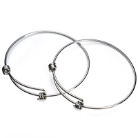 Ρυθμιζόμενη Wire Bangle, Από ανοξείδωτο χάλυβα, αρχικό χρώμα, 65mm, Εσωτερική διάμετρος:Περίπου 60mm, Μήκος Περίπου 7 inch, 2PCs/τσάντα, Sold Με τσάντα