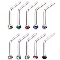 Stainless Steel Nose Piercing Nakit, Nehrđajući čelik, s Rhinestone, više boja za izbor, 11mm, 50računala/Torba, Prodano By Torba