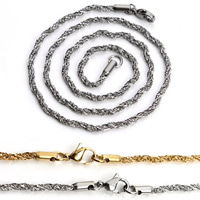 Stainless Steel Chain halskæde, forgyldt, Unisex & reb kæde, flere farver til valg, 2.5mm, Solgt Per Ca. 17.5 inch Strand