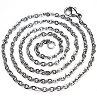 Ketting van edelstaal ketting, Roestvrij staal, uniseks & ovale keten, oorspronkelijke kleur, 2mm, Lengte Ca 17.5 inch, 10strengen/Bag, Verkocht door Bag