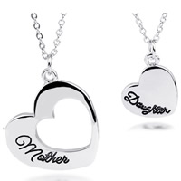 Zinc Alloy Puzzel ketting, Hart, platinum plated, Mother Day Jewelry & ovale keten & met brief patroon & voor vrouw & glazuur, nikkel, lood en cadmium vrij, 10mm,20mm, Lengte Ca 17.7 inch, 2strengen/Stel, Verkocht door Stel