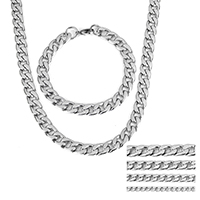 Verfijn roestvrij stalen sieraden Sets, armband & halsketting, Roestvrij staal, verschillende grootte voor keus & kinketting, oorspronkelijke kleur, Lengte Ca 24 inch, Ca 8 inch, Verkocht door Stel