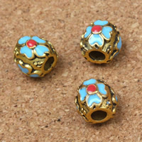 Bijoux de perles en alliage de Zinc , tambour, Plaqué de couleur d'or antique, émail, sans plomb et cadmium, 10x9mm, Trou:Environ 3mm, 20PC/sac, Vendu par sac