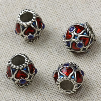 Lo zinco in lega European Beads, lega in zinco, Tamburo, placcato argento antico, senza filo & smalto, assenza di piombo & cadmio, 11x11mm, Foro:Appross. 4.5mm, 20PC/borsa, Venduto da borsa