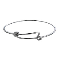 Verstelbare Wire Bangle, Roestvrij staal, verstelbaar & voor vrouw, oorspronkelijke kleur, 2mm, Binnendiameter:Ca 69x59mm, Lengte Ca 8.5 inch, 50pC's/Lot, Verkocht door Lot