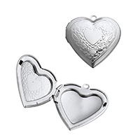 Zinc Alloy Locket Vedhæng, Stainless Steel, Heart, oprindelige farve, 28.50x29x7mm, Hole:Ca. 2mm, Indvendig diameter:Ca. 21x17mm, Solgt af PC