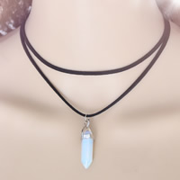 Gelaagde choker, Sea Opal, met Katoenfluweel & Zinc Alloy, met 7cm extender keten, Slinger, platinum plated, voor vrouw & 2-strengs, 40x9mm, Lengte Ca 13.3 inch, 3strengen/Bag, Verkocht door Bag