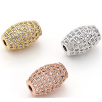 Kubisk Zirconia Micro Pave Messing Perler, Drum, forgyldt, Micro Pave cubic zirconia, flere farver til valg, nikkel, bly & cadmium fri, 11x8mm, Hole:Ca. 2mm, 2pc'er/Bag, Solgt af Bag