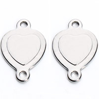 Rustfrit stål Connector, Stainless Steel, Heart, 1/1 løkke, oprindelige farve, 11x17mm, Hole:Ca. 1.5mm, 20pc'er/Bag, Solgt af Bag