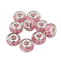 Lampwork Perlen European Stil, Rondell, silberfarben plattiert, Messing-Dual-Core ohne troll, 14.5x8.5x14.5mm, Bohrung:ca. 5mm, 10PCs/Menge, verkauft von Menge