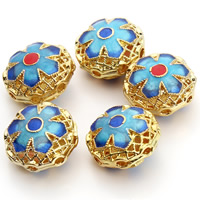 Perline Cloisonne, Fiore, fatto a mano, cavo, colori misti, 16x10mm, Foro:Appross. 1.5mm, 3PC/borsa, Venduto da borsa