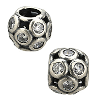 Thailand Sterling Silver European Bead Drum micro pave cubic zirconia & without troll & hollow Approx 4.5mm Sold By PC