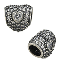 Thailand Sterling Silver European Bead Heart micro pave cubic zirconia & without troll Approx 4.5mm Sold By PC