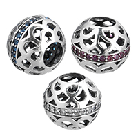 Thailand Sterling Silver European Bead Drum micro pave cubic zirconia & without troll & hollow Approx 4.5mm Sold By PC