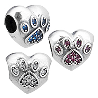 Thailand Sterling Sølv European Bead, Heart, Micro Pave cubic zirconia & uden trold, flere farver til valg, 12x10.50x9mm, Hole:Ca. 4.5mm, Solgt af PC