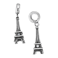 Thailand Sterling Silver European hanger, Eiffeltoren, micro pave zirconia & zonder troll, 8x20.5x8mm, 31mm, Gat:Ca 4mm, Verkocht door PC