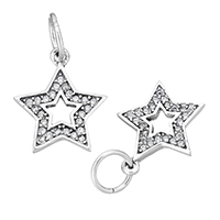 An Téalainn Sterling Silver Pendants, Star, micrea réiteach zirconia ciúbach, 14x16x2mm, Poll:Thart 5mm, Díolta De réir PC