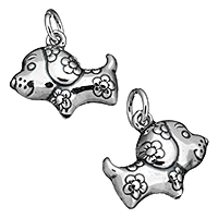 Bali Sterling Silver Pendants, Tailandia, Cachorro, com padrão de flores, 17x14.50x7mm, Buraco:Aprox 4mm, vendido por PC