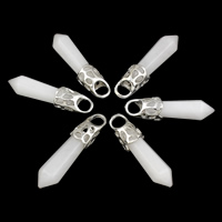 Witte Agaat Hanger, met Zinc Alloy, Slinger, platinum plated, 9x38mm-10x40mm, Gat:Ca 5mm, Verkocht door PC