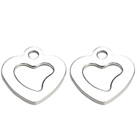 Rustfrit stål Tag Charm, Stainless Steel, Heart, oprindelige farve, 10mm, Hole:Ca. 2mm, 100pc'er/Bag, Solgt af Bag