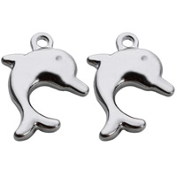 Edelstahl Tieranhänger, Dolphin, originale Farbe, 13x17mm, Bohrung:ca. 2mm, 10PCs/Tasche, verkauft von Tasche