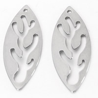 Rustfrit stål smykker Vedhæng, Stainless Steel, Leaf, oprindelige farve, 14x37mm, Hole:Ca. 2mm, 10pc'er/Bag, Solgt af Bag