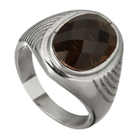 Bague homme en acier inoxydable, avec verre, pour homme & facettes, couleur originale, 19mm, Taille:9, Vendu par PC