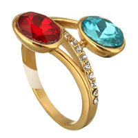 Anillo de dedo acero inoxidable del Rhinestone, con Vidrio, chapado en color dorado, para mujer & facetas & con diamantes de imitación, 17mm, tamaño:8, Vendido por UD