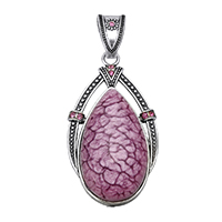 Zinc Alloy Teardrop pendentifs, alliage de zinc, avec résine, larme, Plaqué de couleur d'argent, avec strass, protéger l'environnement, sans nickel, plomb et cadmium, 37.5x69x14mm, 13x20x15mm, Trou:Environ 12x17mm, 50PC/lot, Vendu par lot