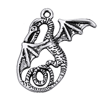 Pendentifs animaux en alliage de zinc, Dinosaure, Plaqué de couleur d'argent, protéger l'environnement, sans nickel, plomb et cadmium, 31.50x37x3mm, Trou:Environ 2mm, 300PC/lot, Vendu par lot