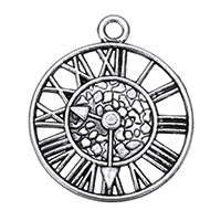 Zinc Alloy Clock Pendler, Ur, antik sølv farve forgyldt, hule, nikkel, bly & cadmium fri, 28x33x2mm, Hole:Ca. 3mm, 300pc'er/Lot, Solgt af Lot