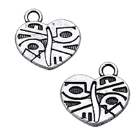 Pendentifs coeur en alliage de zinc, Plaqué de couleur d'argent, creux, protéger l'environnement, sans nickel, plomb et cadmium, 15x15x2mm, Trou:Environ 2mm, 1000PC/lot, Vendu par lot