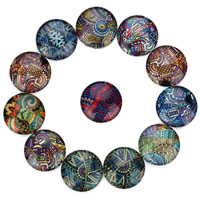 Glass Cabochon Flat Round time gem jewelry & mixed pattern & with flower pattern & flat back & decal Sold By Bag