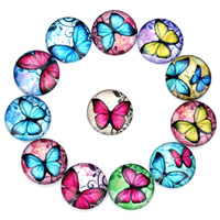 Glass Cabochon Flat Round butterfly design & time gem jewelry & mixed pattern & flat back & decal Sold By Bag