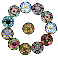 Glass Cabochon Flat Round time gem jewelry & mixed pattern & with flower pattern & flat back & decal Sold By Bag