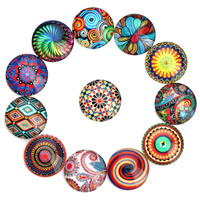 Glass Cabochon Flat Round time gem jewelry & mixed pattern & with flower pattern & flat back & decal Sold By Bag