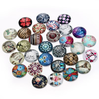 Glass Cabochons Flat Round time gem jewelry & mixed pattern & flat back & decal 20mm Sold By Bag