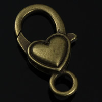 Zinc Alloy Hummerspænde, Heart, antik bronze farve forgyldt, nikkel, bly & cadmium fri, 22x15mm, Hole:Ca. 2mm, 10pc'er/Bag, Solgt af Bag