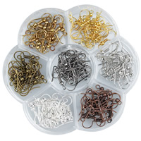 Ijzeren haak Earwire, Ijzer, met Plastic Box, Bloem, plated, transparant & 7 cellen, gemengde kleuren, lood en cadmium vrij, 18mm, Gat:Ca 1.5mm, Ca 140pC's/box, Verkocht door box