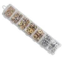 Entretoise de perles en laiton, avec Boîte en plastique, rectangle, Placage, transparent & 7 cellules & avec strass, couleurs mélangées, sans plomb et cadmium, 4mm, 6mm, 8mm, 10mm, 12mm, Trou:Environ 1mm, Environ 180PC/boîte, Vendu par boîte