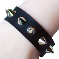 Unisex Bracelet, cuir PU, avec alliage de zinc, Placage de couleur platine, with rivet stud & unisexe & réglable, protéger l'environnement, sans nickel, plomb et cadmium, 19mm, Vendu par 8.6 pouce brin