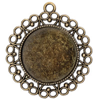 Pendentif en alliage de zinc Cabochon Cadre, fleur, Plaqué de couleur de bronze antique, sans plomb et cadmium, 30x35mm, Trou:Environ 2mm, Diamètre intérieur:Environ 25mm, 10PC/sac, Vendu par sac