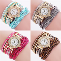 Reloj Wrap, Pana, con Vidrio & aleación de zinc, chapado en color dorado, ajustable & para mujer & con diamantes de imitación & 2-sarta, más colores para la opción, libre de níquel, plomo & cadmio, 26mm, longitud aproximado 22.5 Inch, 2Strandsfilamento/Grupo, Vendido por Grupo