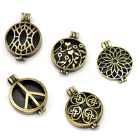 Brass Locket Pendants with Crystal Flat Round antique bronze color plated & faceted & hollow lead & cadmium free Approx 1-2mm Sold By Bag